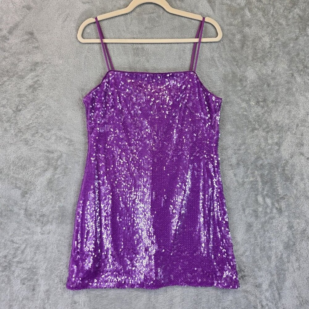 LOFT Dress Womens 12P Petite Purple Sequin Spaghetti Strap Cocktail 37058753